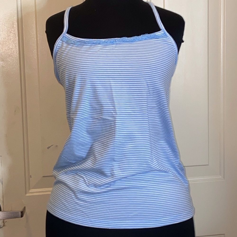Faded Glory White and Blue Fitted Sleeveless Camisole Size M (8/10
